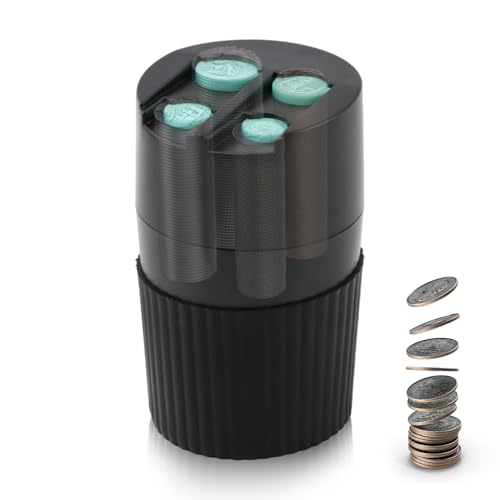 4-Slot Car Coin Holder, Large Capacity Coin Organizer, Universal Car Coi-n Dispenser Storage for Cup Holder, Change Holder Compatible with Most Vehicles & Trucks(Color:Black)