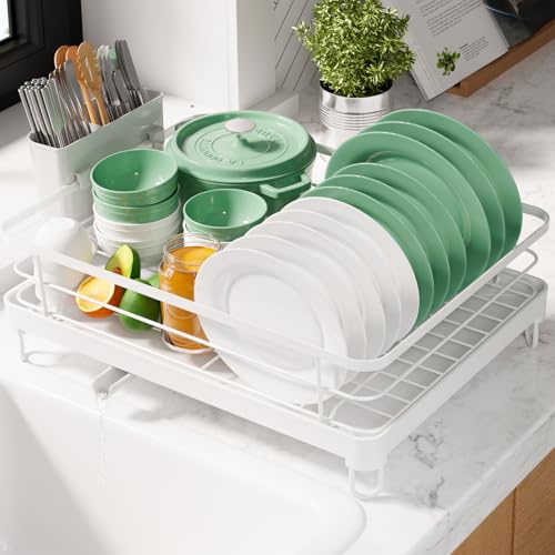 Kitsure Dish Drying Rack for Kitchen Counter, Stainless Steel Sink Organization and Storage Essentials with Cutlery Holder, Home and Appartment Decor, 12.7''W x 16.7''L, White - color: White, size: 12.7''W x 16.7''L - 1 Tier