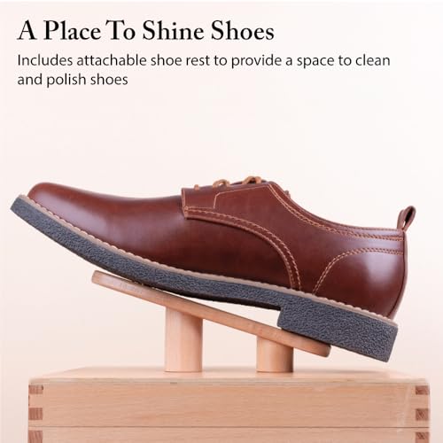 FootFitter Beech Wood Valet Box, Premium Shoe Shine Organizer with Classic Storage for Polish, Brushes, Cloths & Tools - color: Valet Box