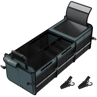 HEYTRIP Large Trunk Organizer With Built-in Leakproof Cooler Bag, 2 Tie-Down Straps, 4 Removable Dividers, Foldable Cover, Built with 2mm PE Board, Gray - color: Gray
