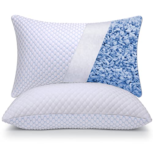 OSBED Shredded Memory Foam Pillows Standard Size Pack of 2 | Neck pain relief, supportive, odorless, cooling pillow, adjustable, washable, CertiPUR-US hypoallergenic adult pillow - size: Standard (Pack of 2)