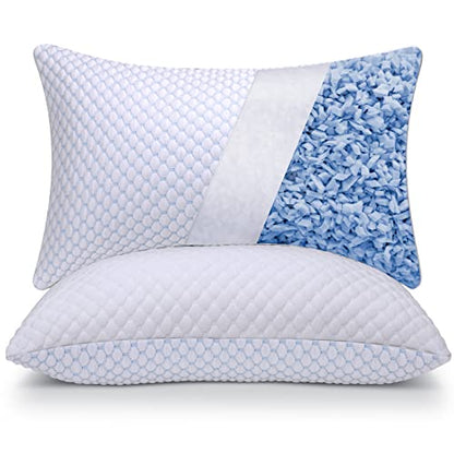 OSBED Shredded Memory Foam Pillows King Size 2 Pack | Neck pain relief, supportive, odorless, cooling pillow, adjustable, washable, CertiPUR-US hypoallergenic adult pillow - size: King (Pack of 2)