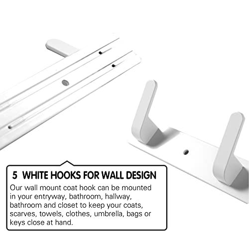 5 Hooks Matte White Bathroom Towel Hooks Mounted Wall Adhesive Heavy Duty Farmhouse Bath Coat Stick on Rack Hat Wall Hook Sticky White Kitchen Robe Rack Coat Hook White 5 Hooks Rack Towel for Bathroom - color: White, size: 17.12*1.18*1.38 inch（5hooks）