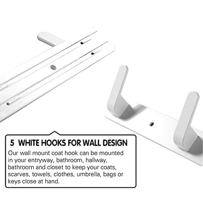 5 Hooks Matte White Bathroom Towel Hooks Mounted Wall Adhesive Heavy Duty Farmhouse Bath Coat Stick on Rack Hat Wall Hook Sticky White Kitchen Robe Rack Coat Hook White 5 Hooks Rack Towel for Bathroom - color: White, size: 17.12*1.18*1.38 inch（5hooks）