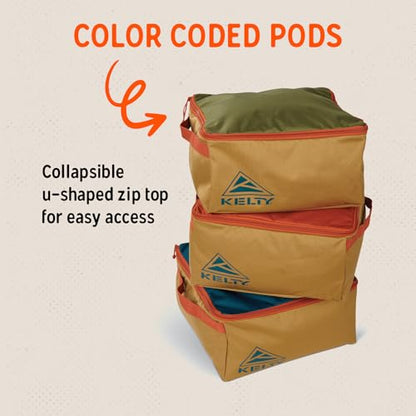 Kelty CARGO Box – Camping, Tailgating, Travel Organization Kit, Large Structured Tote + 3 Individual Pods Storage for Trucks, Vans, SUVs Cars – Color Coded Packing Cubes, Rugged + Water Resistant 45L