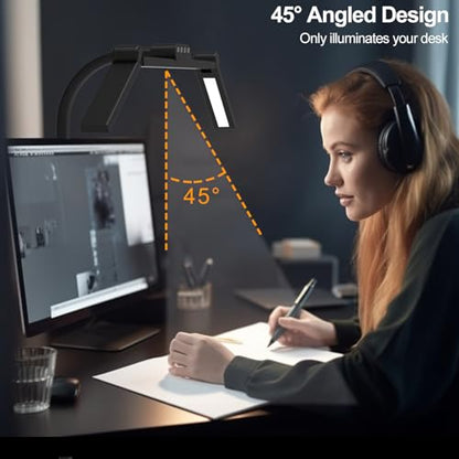 Omorepa 3 Light Bar Gooseneck Architect Desk Lamp with Clamp, 24W Bright Led Tall Overhead Desk Light for Home Office,Eye Care Reading Table Light for Desktop Working,Drafting,Reading