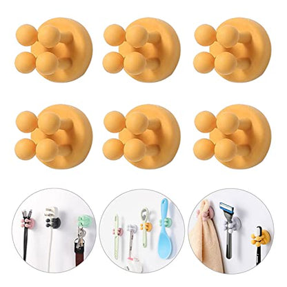 iBetterLife Silicone Toothbrush Shower Holder - 6Pcs Self Adhesive Wall Mounted Single Hook for Hanging Tooth Brushing, Functional Utility Plug Holder for Bathroom Kitchen Living Room Office, Yellow - color: Yellow