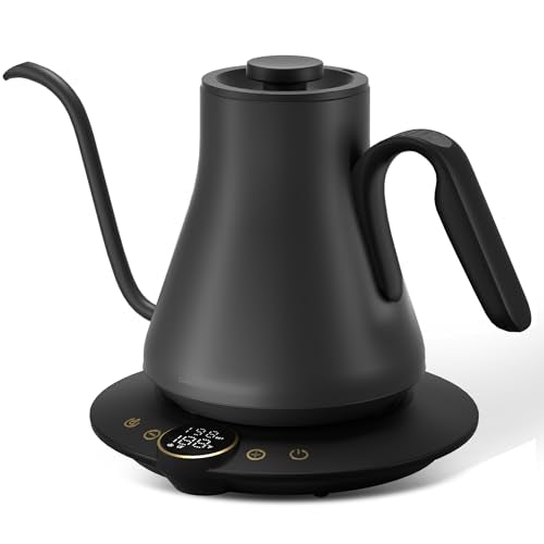 Cocinare Gooseneck Electric Kettle, ±1°F Precise Temperature Control, 1500W Fast Heating, Pour Over Coffee & Tea Kettle with Brew Timer & Keep Warm, Stainless Steel, 0.9L (Matte Black) - color: Matte Black