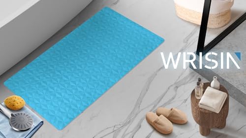 Non Slip Bathtub Mat for Bath Tub Shower - Natural Rubber Mat with 241 Suction Cups - Soft Bathroom Safety Mat - Unique Diamond Pattern - Fatigue Relief - Machine Washable - 16 × 28 Inch - color: River Blue, size: 28" x 16" (Rectangular)