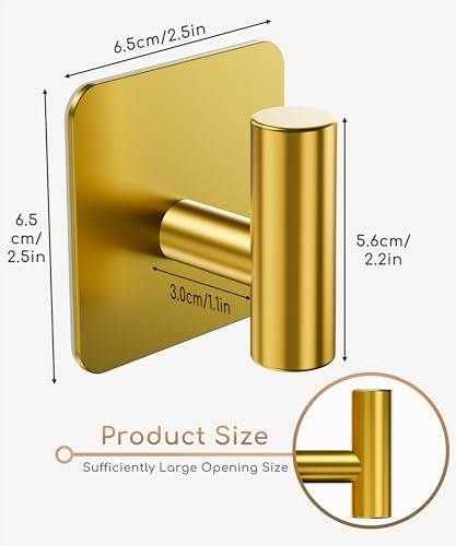 Aikzik 4 Pack Large Heavy Duty Wall Hooks - 26lb Max, Stainless Steel Adhesive Towel Hook, Shower Hooks for Hanging Towel, Coat, Robe, Wall Hook for Use in Bathroom, Kitchen and Door, Gold - color: Gold