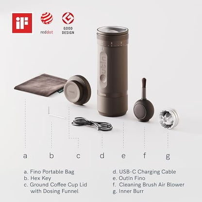 OutIn Mino with Fino, Portable Electric Espresso Machine with Portable Electric Coffee Grinder (Green & Brown)