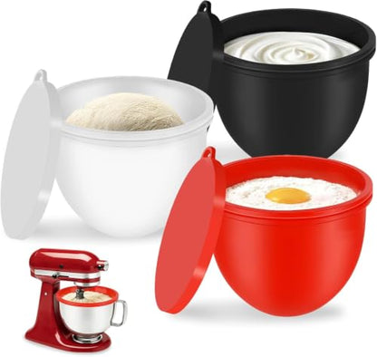 Silicone Bowl Insert Liners for KitchenAid Tilt-Head 5 Qt Stand Mixers - Replacement Mixer Accessories - Leak-Proof Design, Non-slip Base & Easy Clean - Set of 3 Liners & Lids ﻿
