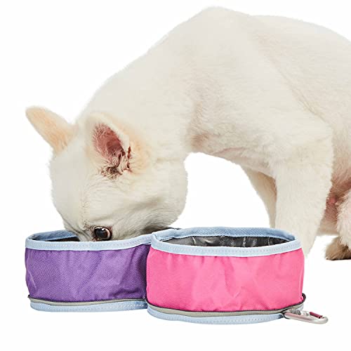 Blueberry Pet Collapsible Dog Travel Bowl in Purple and Pink, Foldable Bowls for Food and Water Feeding, 2 Pack Portable Pet Bowls for Dogs Cats - color: Fabric - Purple and Pink, size: 4" * 4" * 3.14" (Pack of 1)