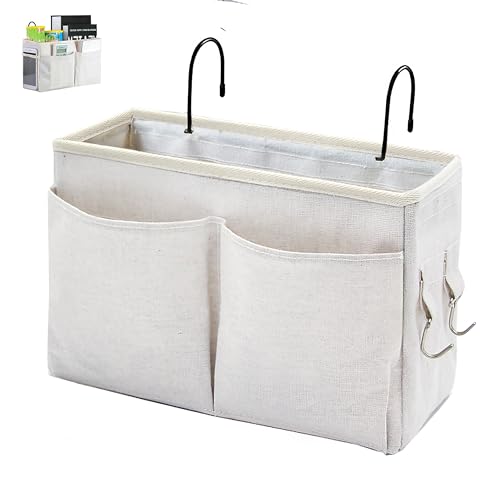 Bedside Caddy Organizer/Bedside Hanging Storage Bag Multi-Function Caddy for Bunk bed Hospital Beds Dorm Bed Rails, Holders Books Glasses Phones Magazine(White) - color: White