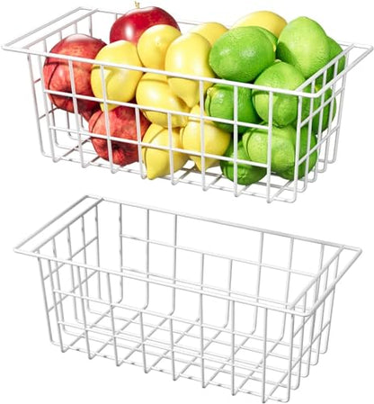 Slideep Chest Freezer Organizer Bins 16.5 Inch, Deep Upright Freezer Baskets Metal Wire Storage Container for Kitchen, White, Set of 2 - color: 16.5''-White