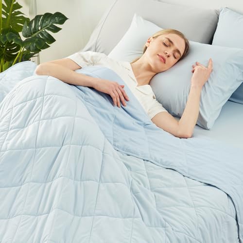 Cozy Bliss Cooling Throw Blanket for Hot Sleepers 50"x70", Q-Max 0.45 Cooling Comfort, Cold Blankets for Night Sweats Sleeping, Ultra-Cool Lightweight Breathable Summer Blanket for Couch Bed, Blue - color: Cool Blue, size: Throw (50" x 70")