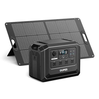 OUPES 2000W Solar Generator Mega 1 Lite with 100W Solar Panel, 1024Wh LiFePO4 Portable Power Station, 0-100% AC Charge in 46 Mins, 140W PD, Solar Kit for Outdoor Camping, Hiking, Tailgating, Emergency - style: MG1 Lite+100W Panel