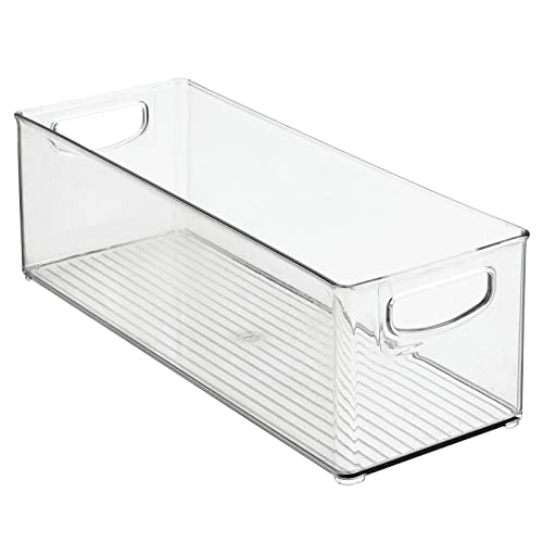 mDesign Plastic Stackable Kitchen Organizer - Storage Bin with Handles for Refrigerator, Freezer, Cabinet, and Pantry Shelves Organization - Food Container - Clear