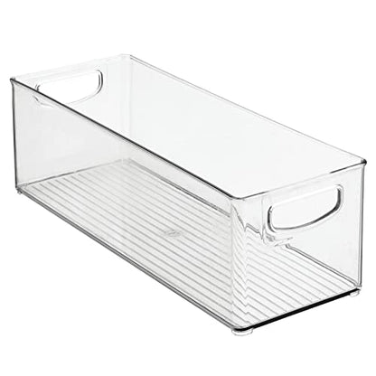 mDesign Plastic Stackable Kitchen Organizer - Storage Bin with Handles for Refrigerator, Freezer, Cabinet, and Pantry Shelves Organization - Food Container - Clear