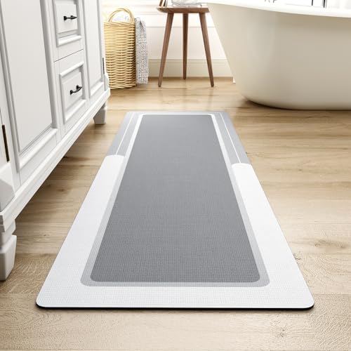 MontVoo-Bath Mat Rug Long Non Slip Super Absorbent Bathroom Runner Stain Resistant Quick Dry Thin Bathroom Mat Fit Under Door-24"x70",Gray - color: Grey, size: 24"x70"(rectangular)