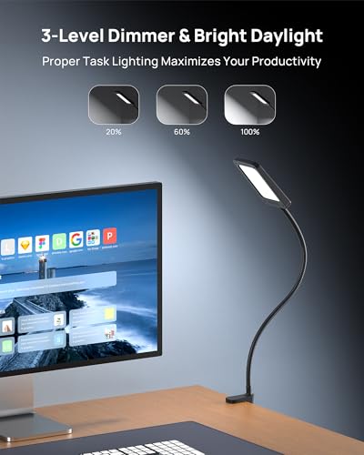 TROND LED Desk Lamp with Clamp, 1000LM Super Bright 3-Level Dimmable Desk Light 6000K Daylight, Extra-Long Flexible Gooseneck Clip on Light, Eye-Care Clamp Lamp for Painting, Workbench,Reading - style: Type B Clip Lamp