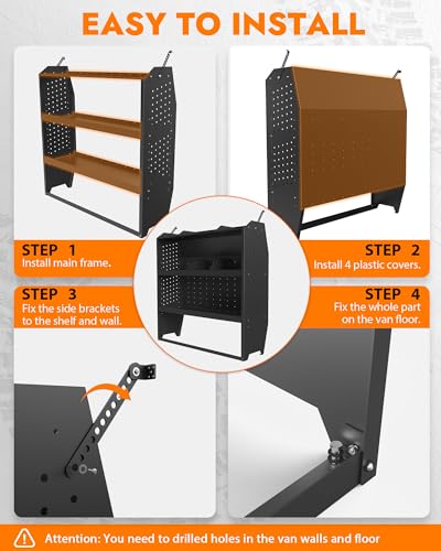 MELIPRON Steel Cargo Van Shelving Storage System Fit for NV200, Transit Connect 2014+, Chevy City Express, Promaster City with S-Shaped Hooks(52" W x 43" H x 13" D) - size: 52" W x 43" H x 13" D