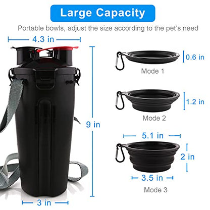 Dog Travel Water Bottle Collapsible Bowls, 2 in 1 Pet Food Container with Collapse Bowls, Outdoor Portable Water Bowls for Walking, Traveling, Camping and Hiking (Black) - color: Black