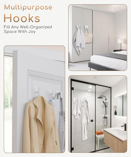 Aikzik 4 Pack Large Heavy Duty Wall Hooks - 26lb Max, Stainless Steel Adhesive Towel Hook, Shower Hooks for Hanging Towel, Coat, Robe, Wall Hook for Use in Bathroom, Kitchen and Door, White - color: White