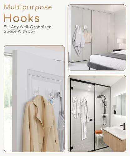 Aikzik 4 Pack Large Heavy Duty Wall Hooks - 26lb Max, Stainless Steel Adhesive Towel Hook, Shower Hooks for Hanging Towel, Coat, Robe, Wall Hook for Use in Bathroom, Kitchen and Door, White - color: White
