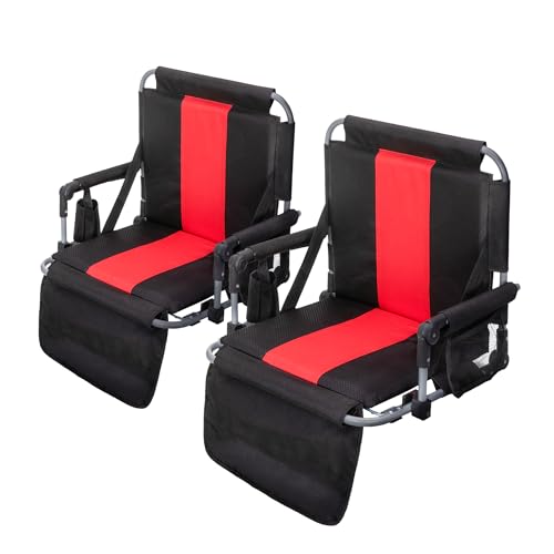 GREEN PARTY Stadium Seat for Bleachers Portable Outdoor Floor Folding Stadium Chair with Armrest, Back Support, Cup Holder, Mesh Bag and Hide Hooks - color: Black Red 2