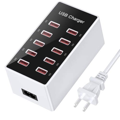 Cell Phone Wall Charger USB Charging Station for Multiple Devices 10 Ports Power Strip Charging Hub Smart Plug Charge Block Dock for iPhone 15/14/13/iPad iPod Galaxy Watches Android Phones - color: Black, size: 10A
