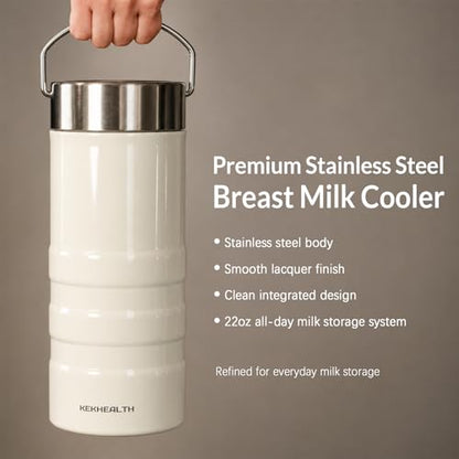 22oz Premium Stainless Steel Breast Milk Cooler, 360° Cooling Gel Ring, 24-Hour Cold Storage, 2 BPA-Free 11oz Bottles, Leak-Proof, Designed for Working Moms and Full-Day Outings - size: Pro Cooler 22 Ounce