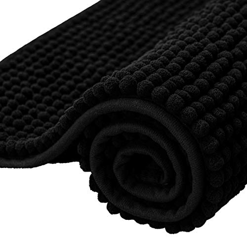 SUBRTEX Bathroom Rugs, 20" x 32" Chenille Bath Rug Soft Short Plush Bath Mat Soft Shower Mat Water Absorbent Shower Mat Quick Dry Machine Washable, Black - color: Black, size: 20" x 32" (Rectangular)