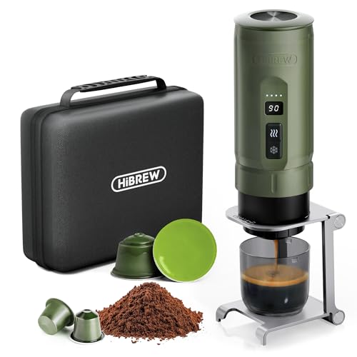 HIBREW H4C Explorer - Portable Electric Espresso Machine, USB-C Rechargeable Coffee Machine for Camping and Travel, Compact for Capsules & Ground Coffee, with Foldable Holder & Carrying Case (Green) - color: Green