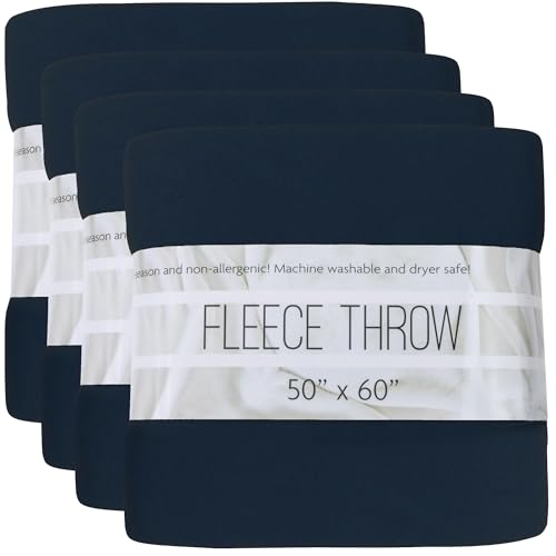 (24 Pack) Bulk Fleece 50x60 Throw Blankets for Wedding Favors, Homeless Women, Men, Homes, Bed, Sofa, Couch, Office, Pet Blankets, Travel | Soft Warm Lightweight Throw Blankets in Bulk (Navy) - color: Navy Blue