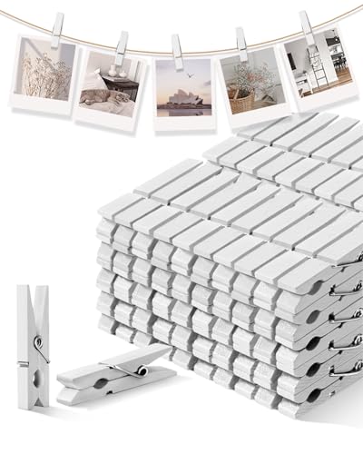 Clothes Pins Wooden White Colored Clothespins for Crafts Photo 1.9 Inch 100 PCS, Small Wood Clips Mini Close Pin for Baby Shower Classroom Project Decorations Hanging Pegs 1-7/8" - color: White
