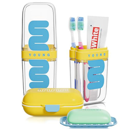 VITVITI Travel Soap Case Container, Portable Toothbrush Travel Case Dish Tray, 7.88 Inch Toothpaste Traveling Toothbrush Holder Set with Cover for Trip/Bathroom/Camping, Yellow - color: Yellow