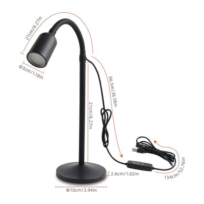 DAMI Small Desk Lamp with Flexible Gooseneck, USB Reading Light Nightstand with 3 Color Temperatures, Dimmable Eye-Caring Bedside Table Lamp for Home Office Bedroom Dorm RV - Black - color: Black