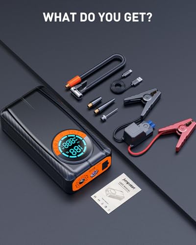 Jump Starter with Air Compressor, Car Battery Jump Starter (8.0 Gas/7.0L Diesel), Battery Jumper Starter Portable Jump Box, 12V Portable Car Jump Starter with Tire Inflator, LED Light (Classic)
