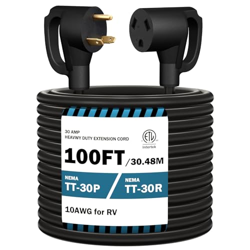 STRIGHT 100FT RV Extension Cord 30 Amp, RV Power Extension Cord NEMA TT-30P Male to TT-30R Female Heavy Duty 10 Gauge STW 3-Wire for RV Trailer Campers 125V, 3750W, ETL Listed (100FT 30AMP)