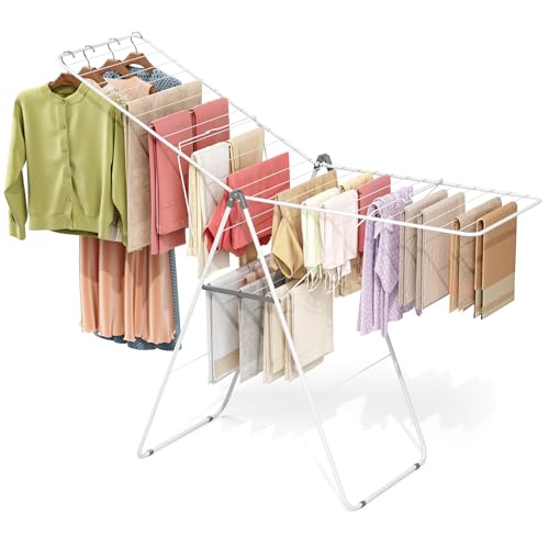 APEXCHASER Clothes Drying Rack, Foldable Oversized Drying Rack Clothing with U-Shaped Foot Cover, Height-Adjustable, Multi-Bar Laundry Rack, Indoor Outdoor Use, 20.47"D x 70"W x 42.52"H, Pearl White - color: Pearl White, size: U-shaped