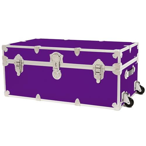 Rhino Trunk & Case Classic Large Trunk With Wheels 32"x18"x14", 1500+ lbs Capacity - Many Colors, Soft-Close Lid. Strong, USA Made Summer Camp Footlocker and Secure College Dorm Storage Chest - color: Purple, size: 32" With Removable Wheels