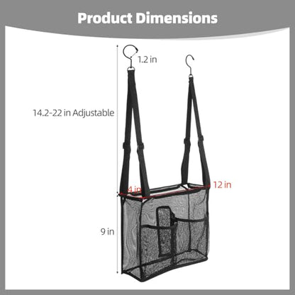 Joyibay Adjustable Hanging Mesh Shower Caddy, 4 Pockets, 2 Metal Hooks | Breathable hanging storage bag for shower, gym, RV, travel, and compact bathroom spaces; keeps bath items easy to reach