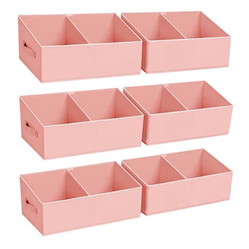 DIMJ Large Closet Shelf Organizer Bins 6 Packs with Handles and Divider, Fabric Trapezoid Storage Baskets, Foldable Clothes Containers Box for Shelf, Towel, Book, Toy, Purse, Hats, Pink - color: Pink, size: 6 Bins 16.5"x11"x7.8"
