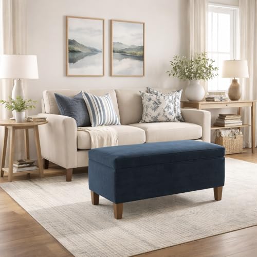 HomePop 36" Storage Ottoman Bench with Hinged Lid - Navy - color: Navy