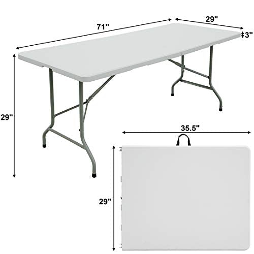 FORUP 6ft Table, Folding Utility Table, Fold-in-Half Portable Plastic Picnic Party Dining Camp Table (White) - size: 6 ft