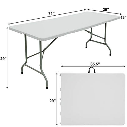 FORUP 6ft Table, Folding Utility Table, Fold-in-Half Portable Plastic Picnic Party Dining Camp Table (White) - size: 6 ft
