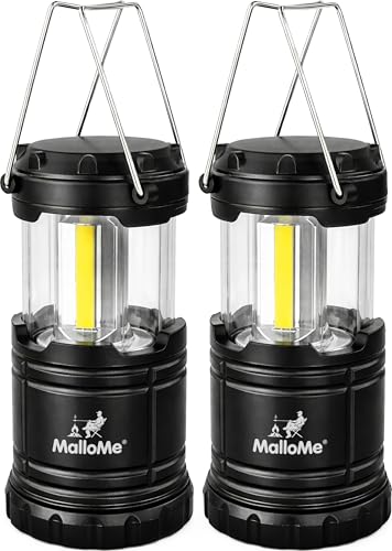 MalloMe LED Camping Lantern, Battery Powered Lanterns for Power Outages, Portable Hanging Collapsible Camping Lights for Outdoor, Home, Emergency, Hurricane Lamp Survival Outage Light 3 x AAA Operated - size: 2 Pack, style: Small (300 Lumens)