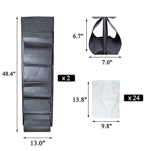2 Pack 12 Large Pockets Hanging Shoe Organizer for Closet - Black | Rotating Hanger, for Men's Shoes, Kids Clothes, Travel Shoe Rack