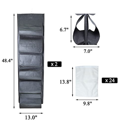 2 Pack 12 Large Pockets Hanging Shoe Organizer for Closet - Black | Rotating Hanger, for Men's Shoes, Kids Clothes, Travel Shoe Rack
